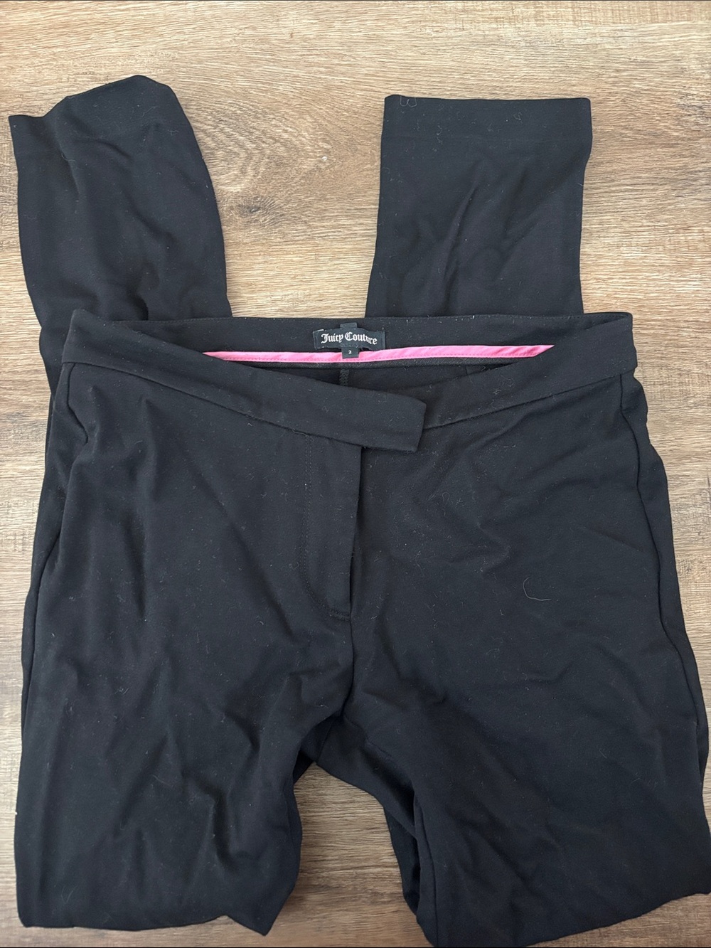 Vintage Juicy Couture Black Women’s Trousers Leggings with Pink Waistband Trim